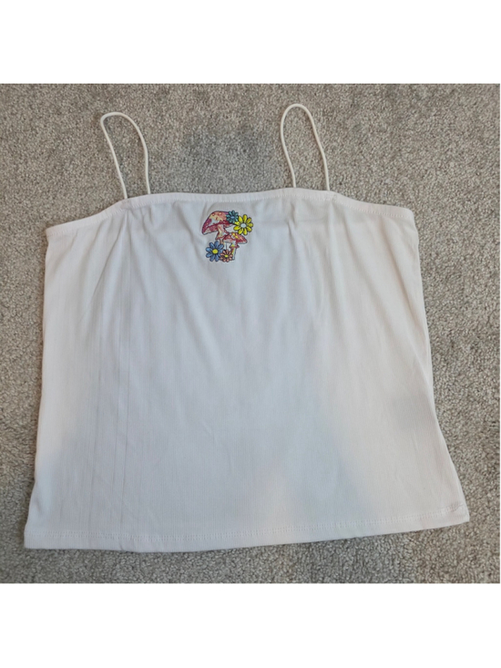 Faded Rose Tops - Women's Faded Rose White Mushroom Floral cropped Tank Top Size L